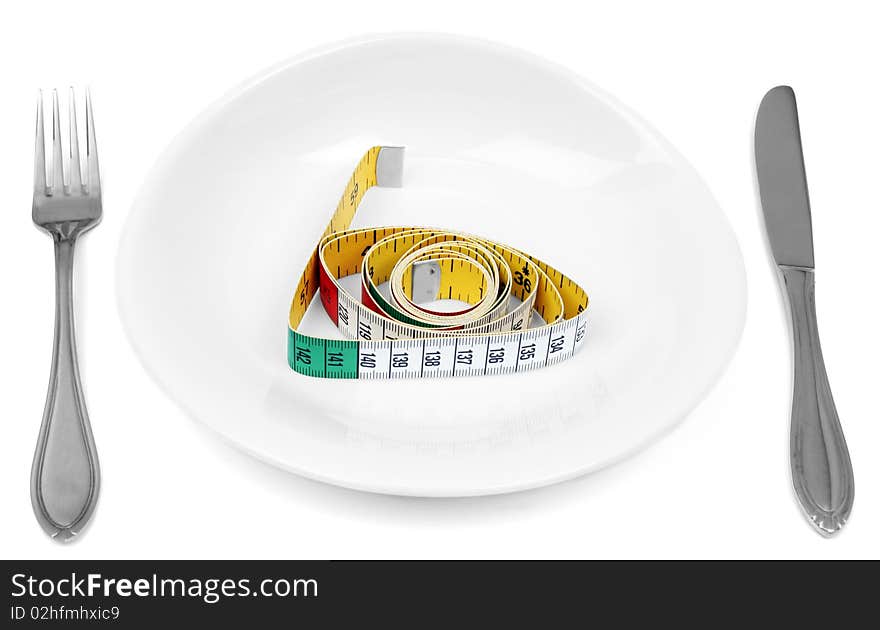 Measuring tape on white plate