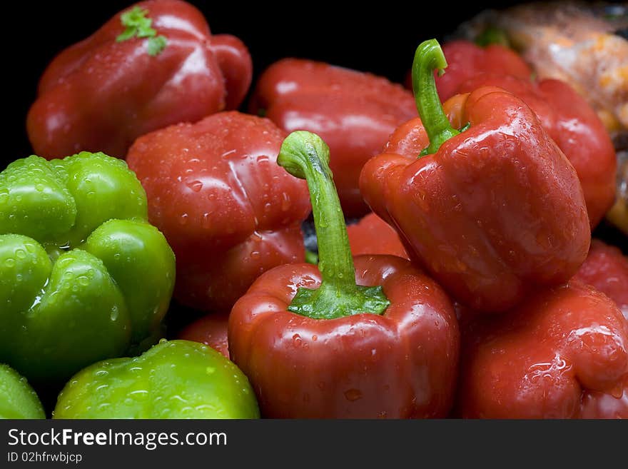 Red and green bell peppers.