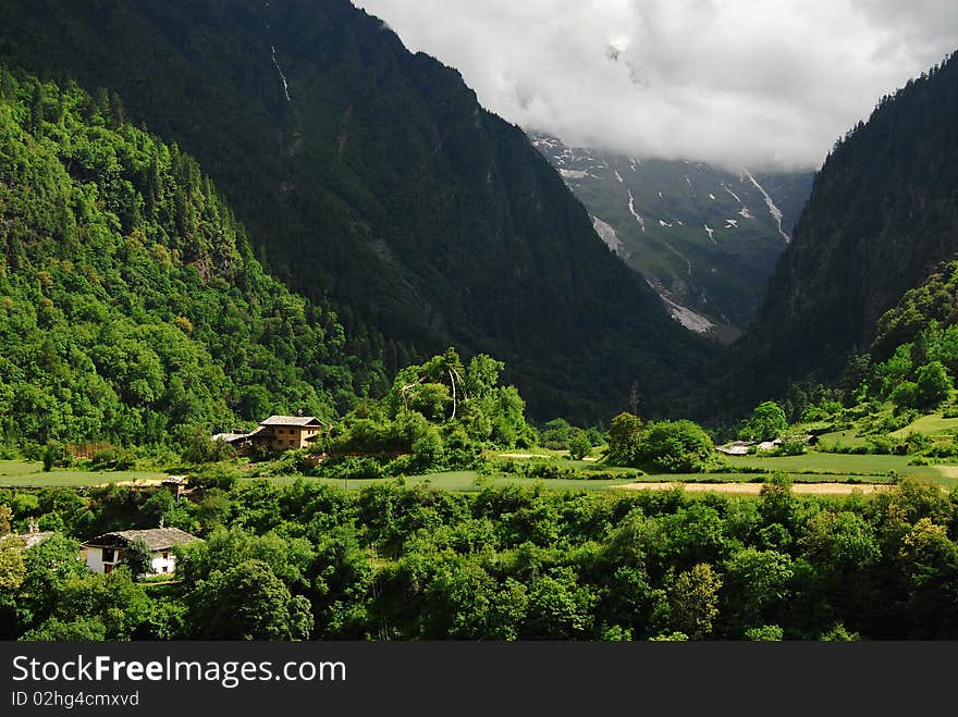 A small vallege named yubeng, located at foot of  Meri snow-capped mountains, Yunnan province in west of China. A small vallege named yubeng, located at foot of  Meri snow-capped mountains, Yunnan province in west of China