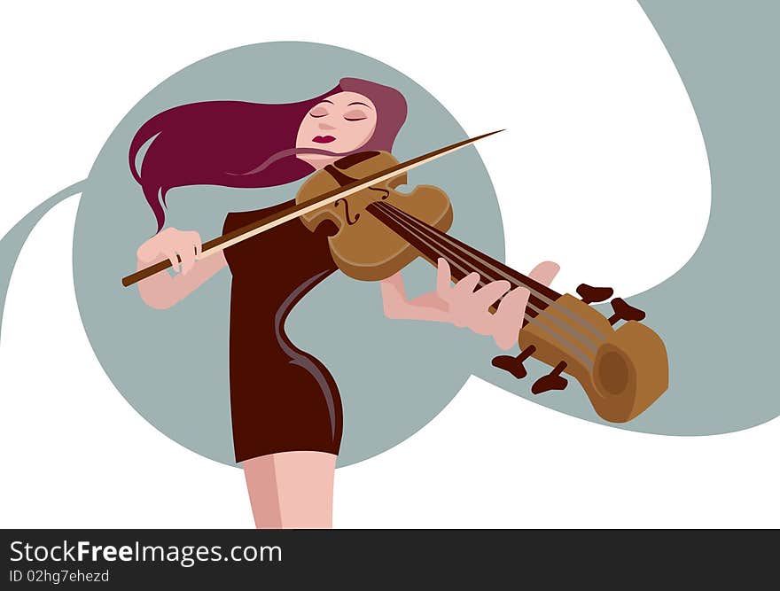 An image of a young woman engrossed in playing the violin. An image of a young woman engrossed in playing the violin