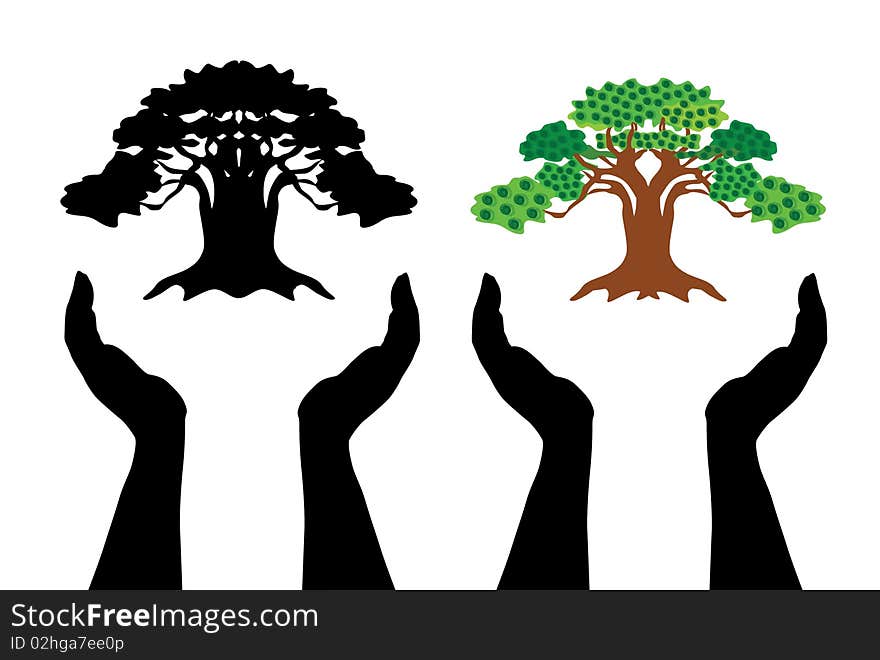 Human hands care trees, illustration. Human hands care trees, illustration