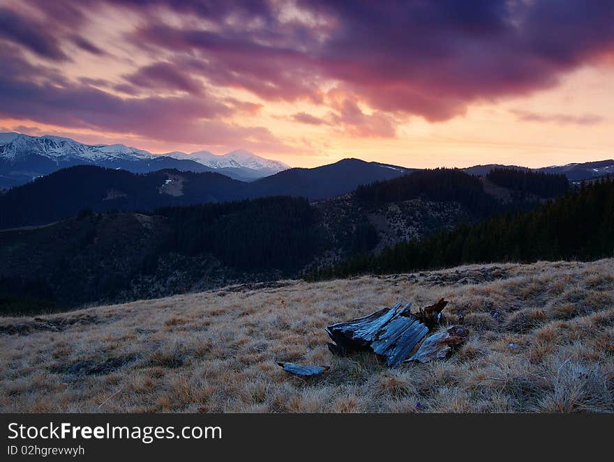 Sunset In Mountains