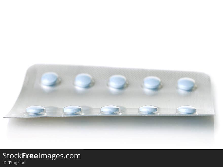 Pack Of Blue Tablets Isolated