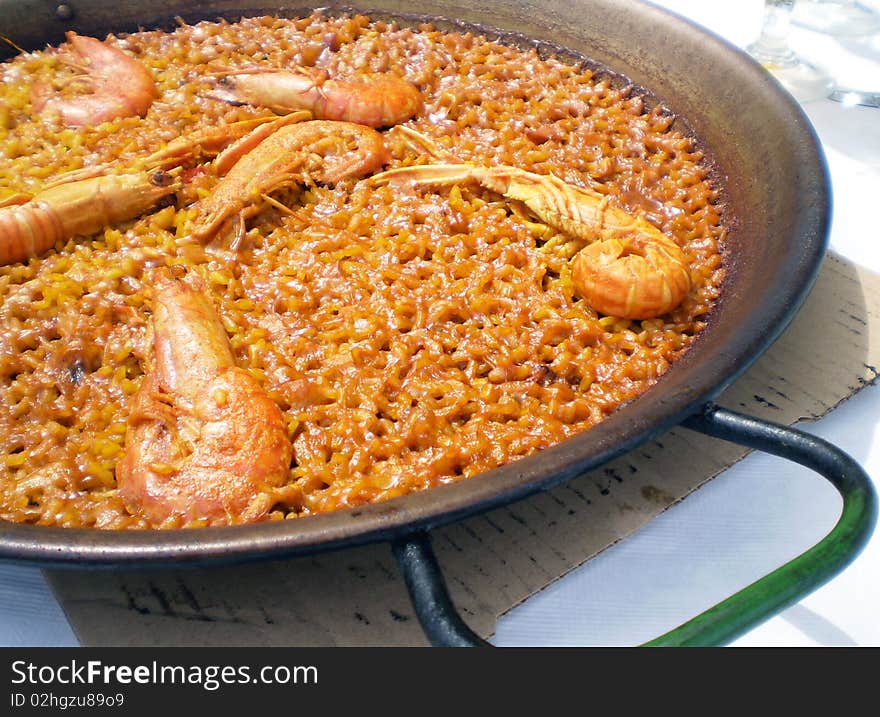 Close up view of the Valencian Authentic shellfish paella