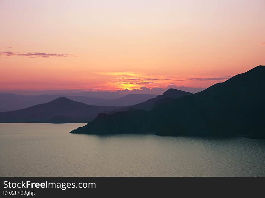 Beatifull sunset on the Crimean seashore.