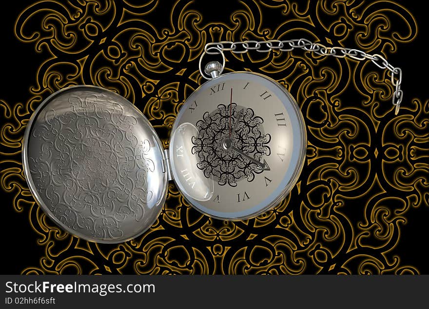 Image of an antique styled decorated fob watch. Image of an antique styled decorated fob watch