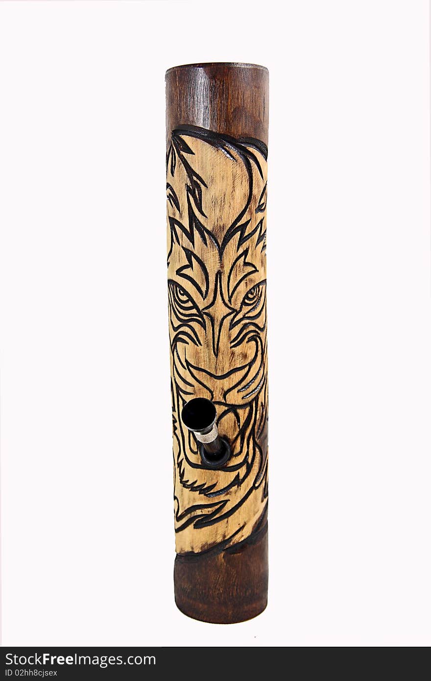 Tiger hand crafted bamboo bong. Tobacco bamboo water pipe.