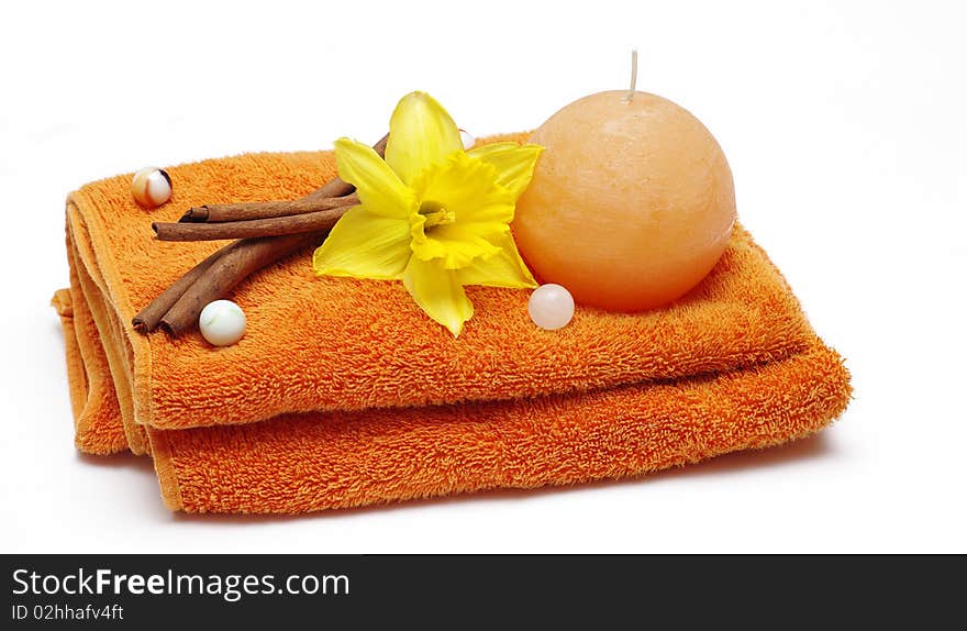 Spa accessories on the white background. Spa accessories on the white background