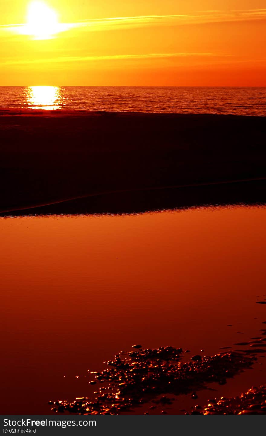 Sunset over the sea - sea beach