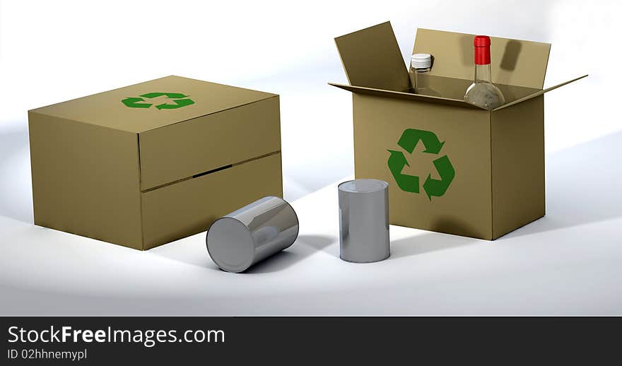 Cartons and recyclable items rendered in 3d. Cartons and recyclable items rendered in 3d