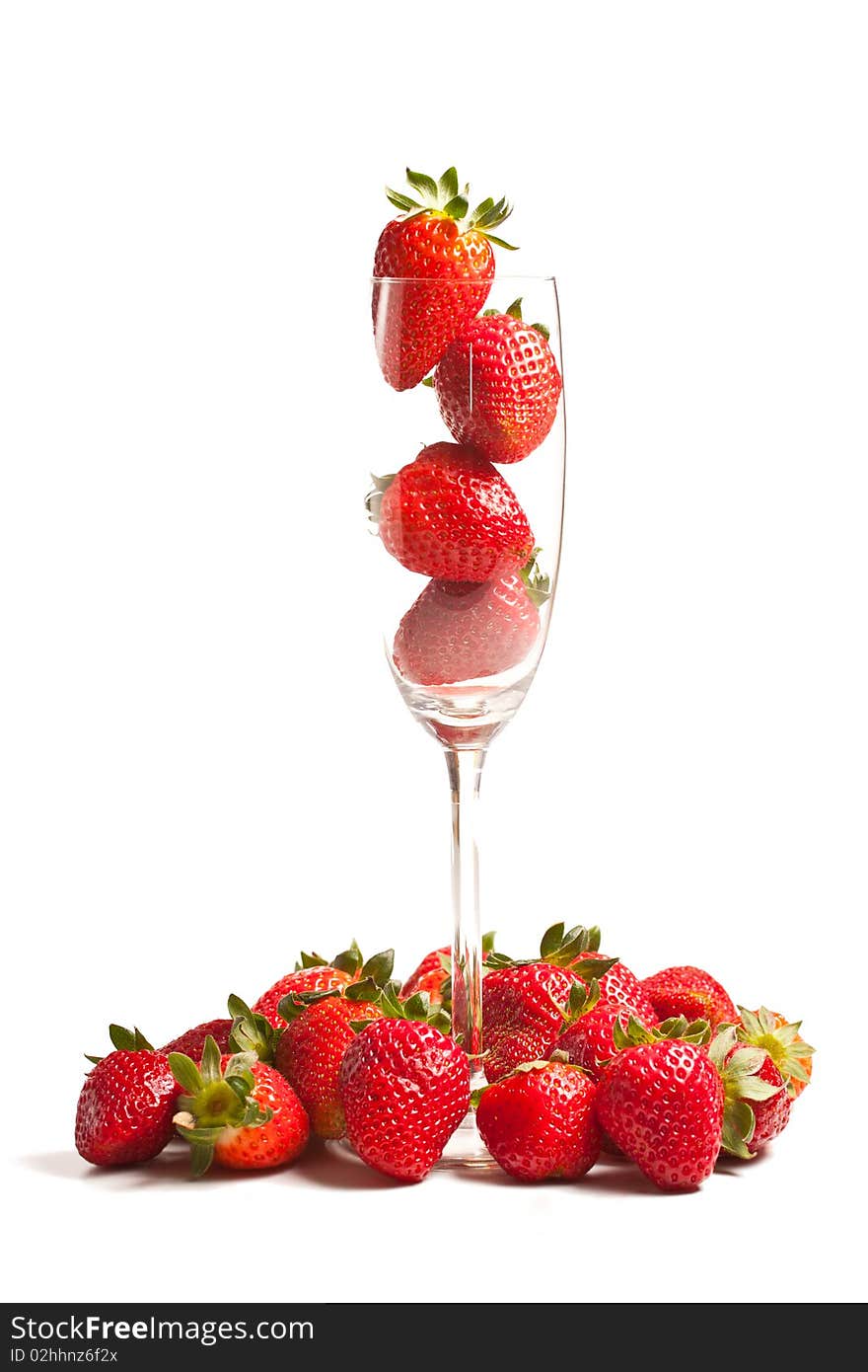 Fresh strawberries in glass on white isolated background. Fresh strawberries in glass on white isolated background