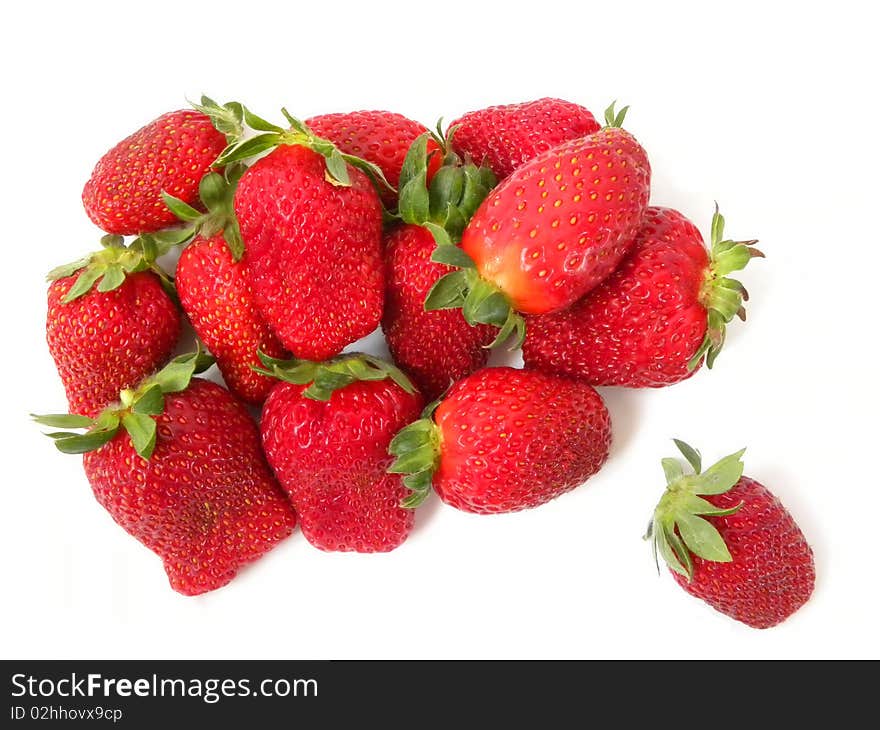 Juicy ripe strawberries isolated on white background