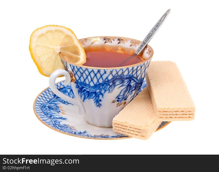 Cup with tea on a white background