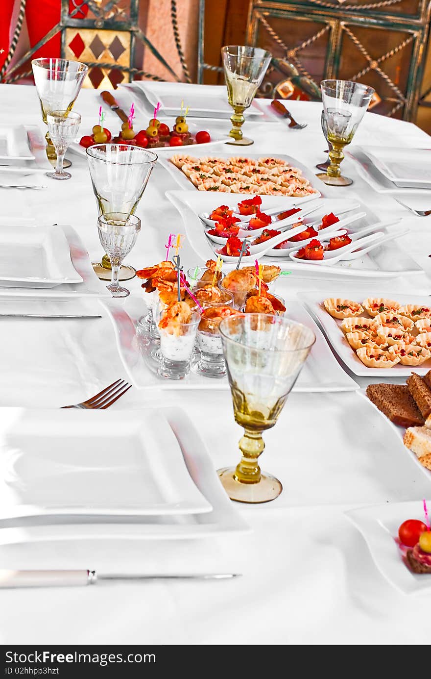 Gourmet banquet table at an exclusive party