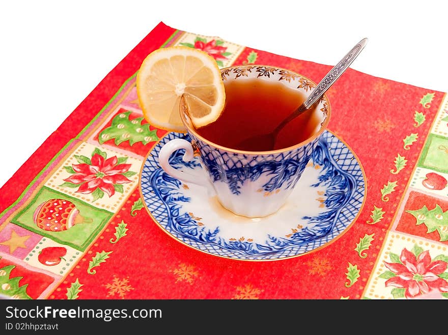 Cup with tea on a white background