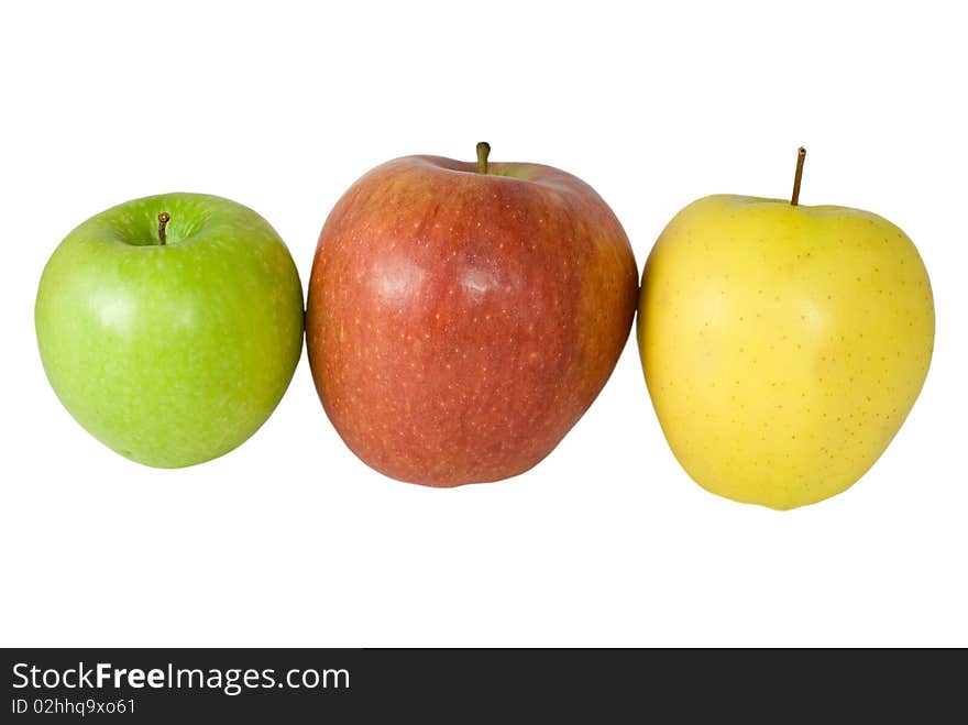 Green, yellow and red apples isolated on white