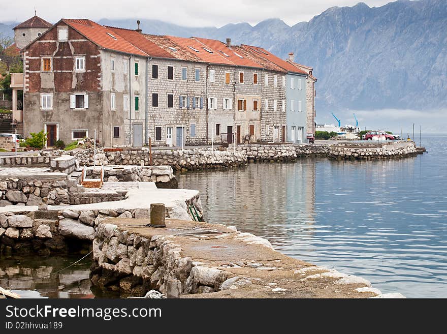 Seven old stone houses on Kotor Bay, Montenegro. Seven old stone houses on Kotor Bay, Montenegro