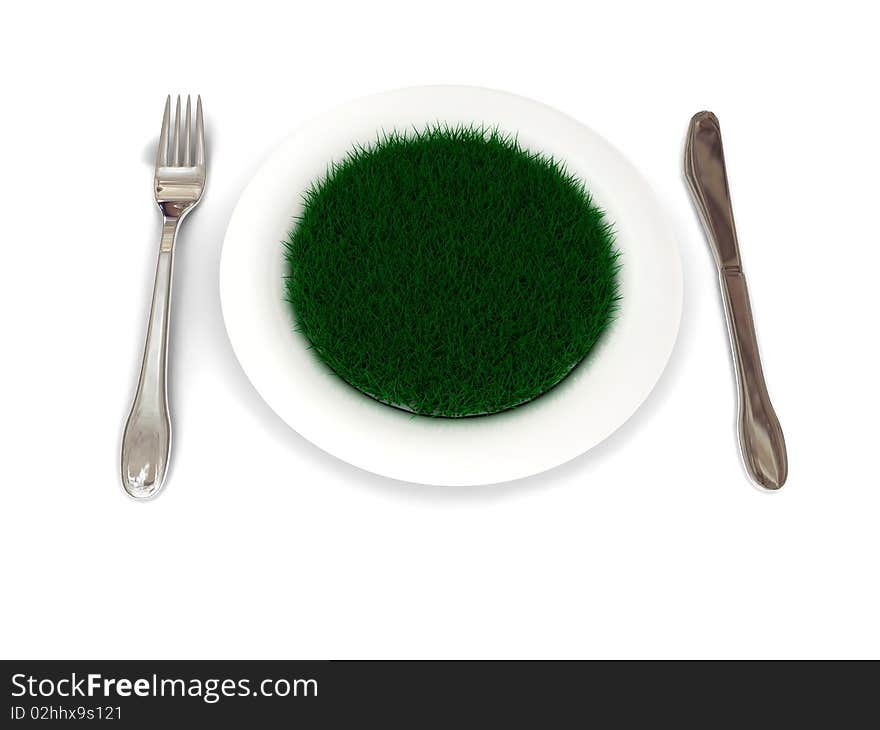 Plate With Grass Over White