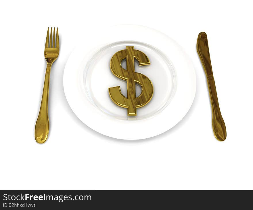 Plate with dollar sign over white