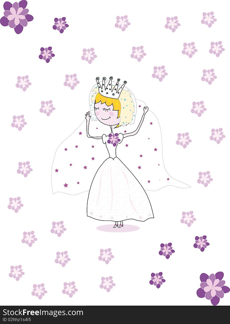 Drawing a happy bride in a white dress