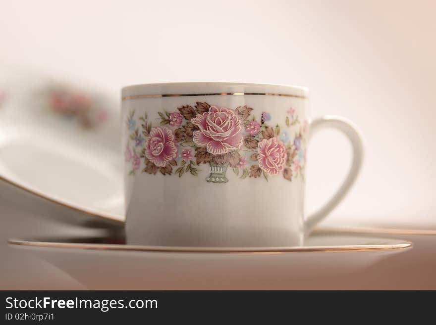 Cup With Floral Ornament And Saucer