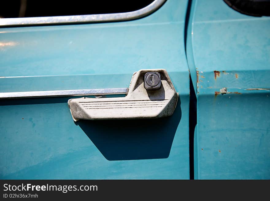 Old citroen 2cv door. Abandoned car out in the fields. Old citroen 2cv door. Abandoned car out in the fields