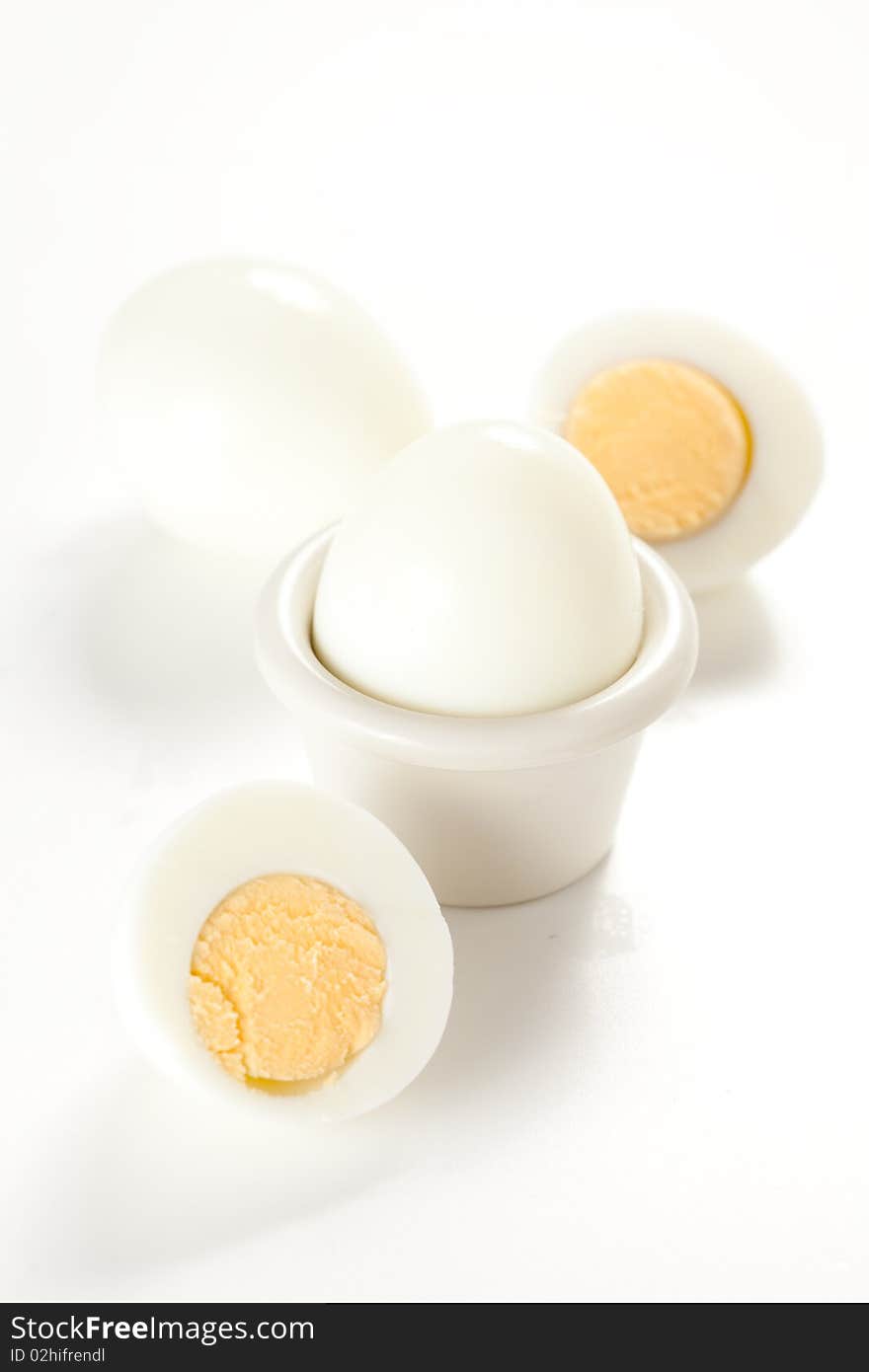 Hard boiled egg isolated on white background