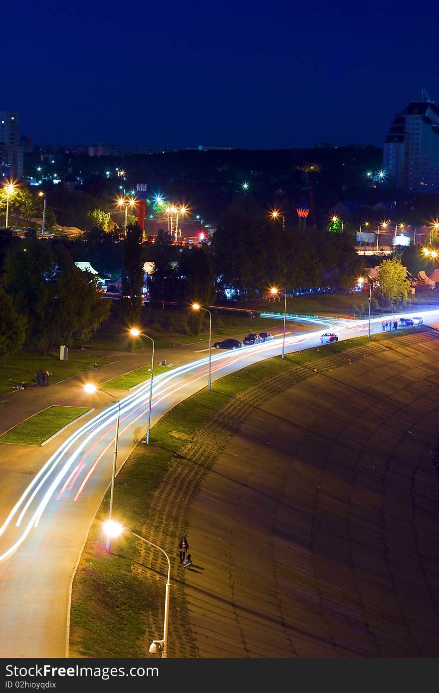 Night Ufa city scene with car's lights. Night Ufa city scene with car's lights.