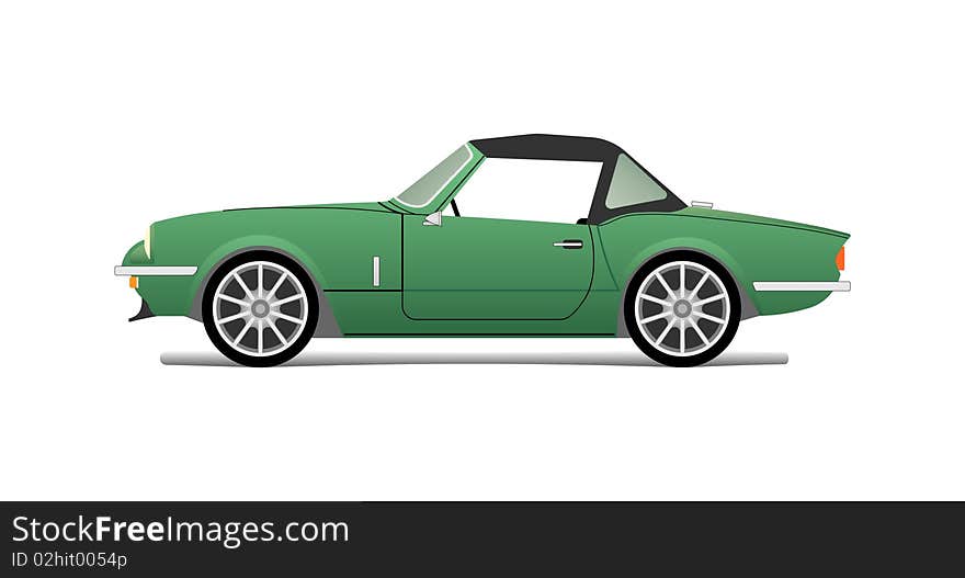 Old green cabrio with black soft top. Old green cabrio with black soft top