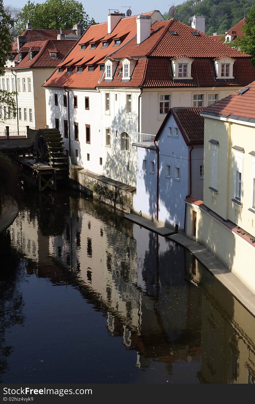 View of a building just beyond the Charles Bridge in Prague, Czech Republic. View of a building just beyond the Charles Bridge in Prague, Czech Republic