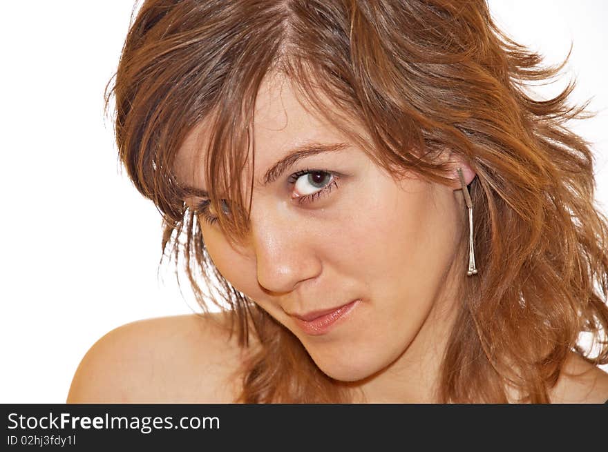 Portrait of beautiful, red haired ypung women, on white background. Portrait of beautiful, red haired ypung women, on white background