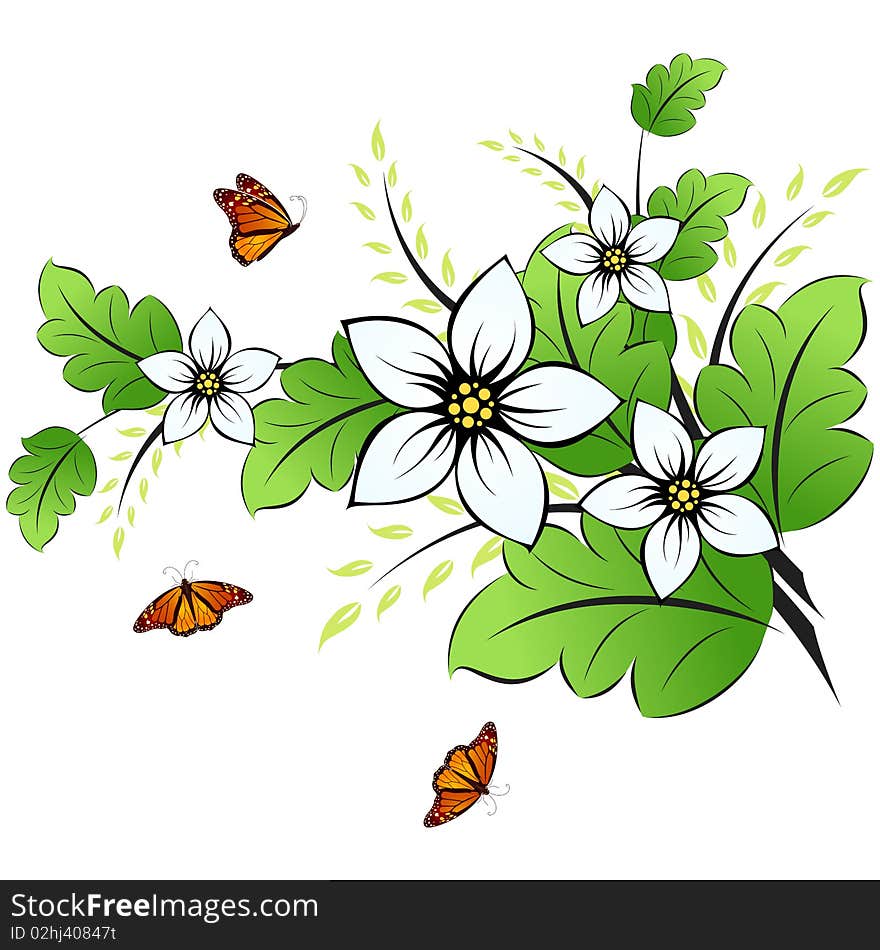 Flower background with butterfly