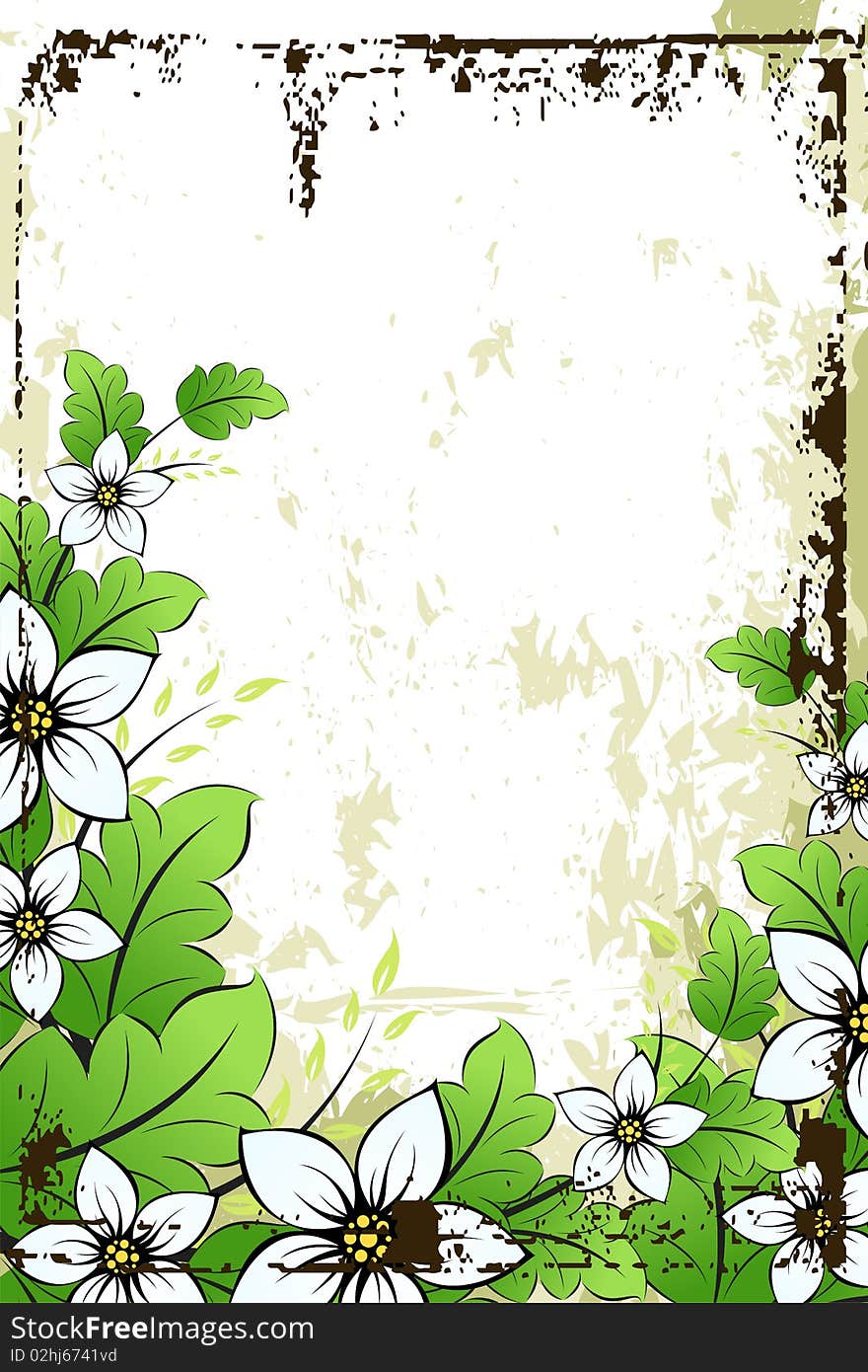 Grunge flower background with leaves