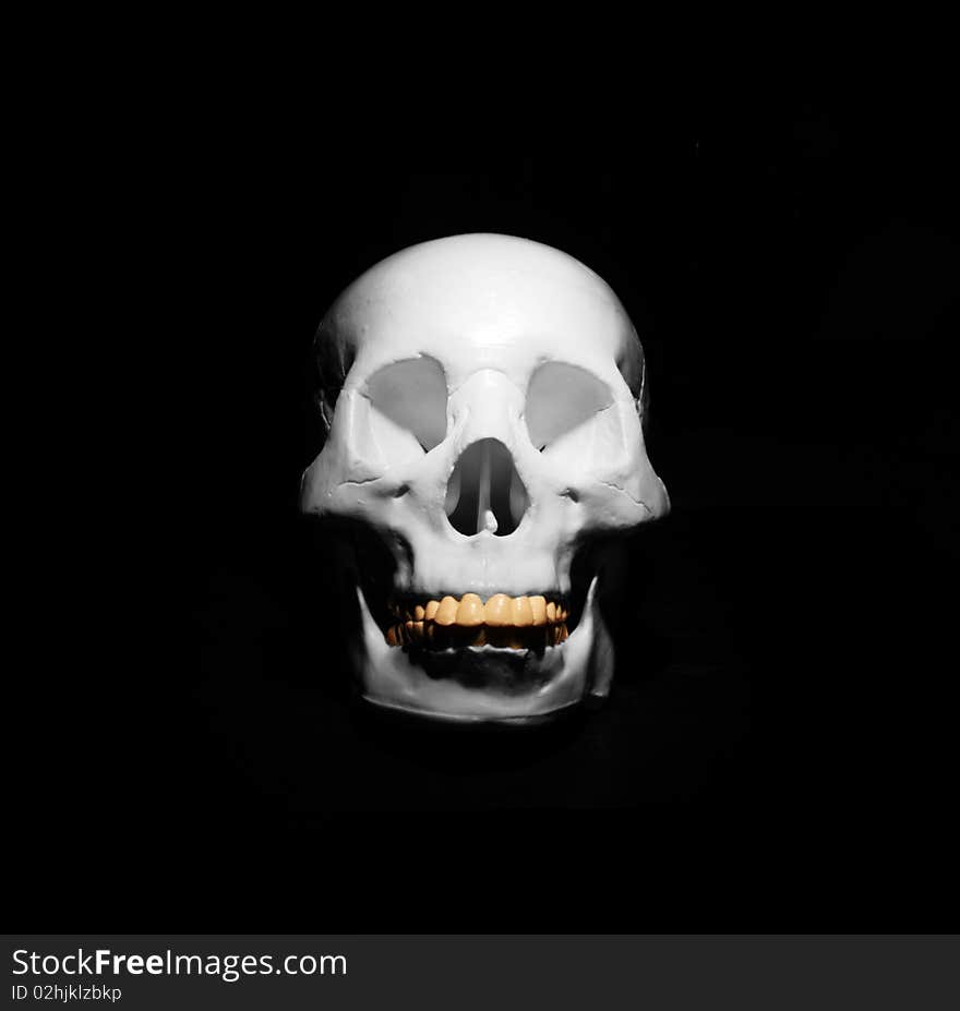 Skull with yellow teeth