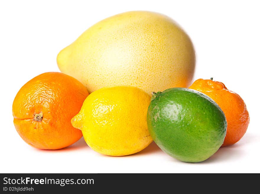 Citrus fruits on a white.