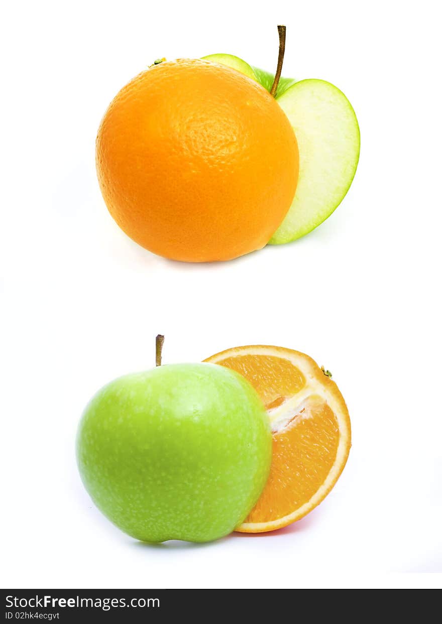 Green apple and orange