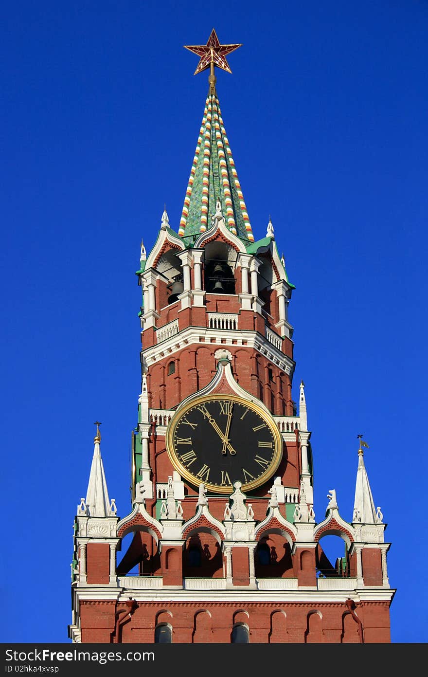 Hours on the Spassky tower of Moscow Kremlin, Russia.