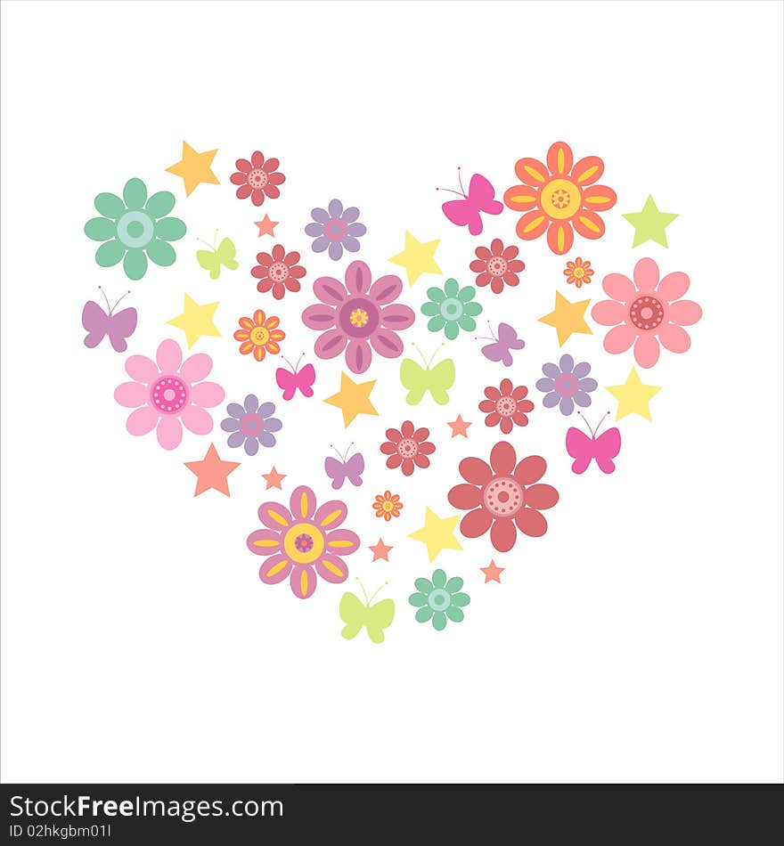 Floral heart isolated on white