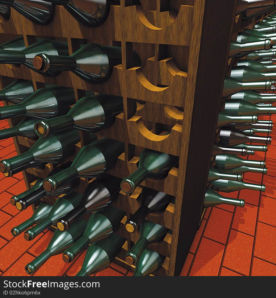 3D rendering, Wine bottles from cellar. 3D rendering, Wine bottles from cellar