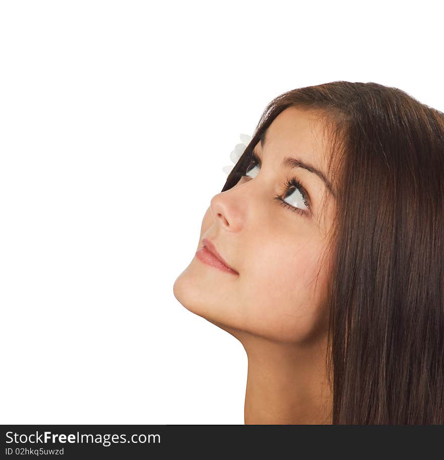 Portrait of pretty young  girl with her eyes up. Portrait of pretty young  girl with her eyes up