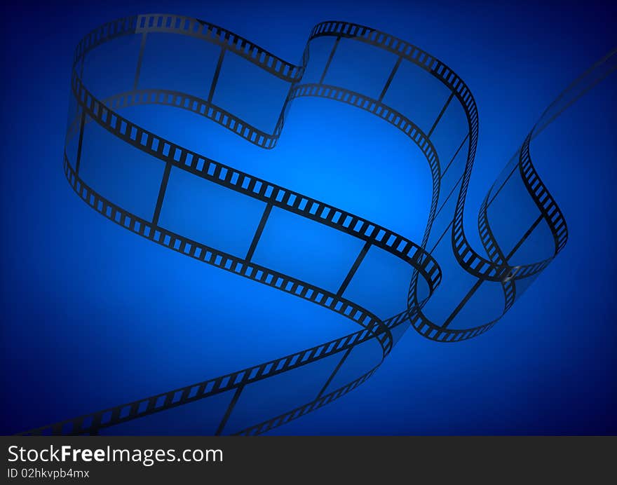 3d image of a heart shape Film Strip over a blue glowing background. 3d image of a heart shape Film Strip over a blue glowing background