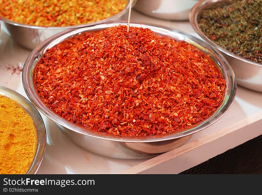 Colorful spices in bowl