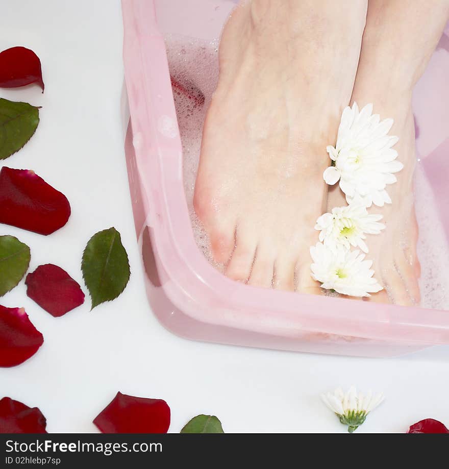 Part of procedure of an aromatherapy in a bath with foam. Part of procedure of an aromatherapy in a bath with foam