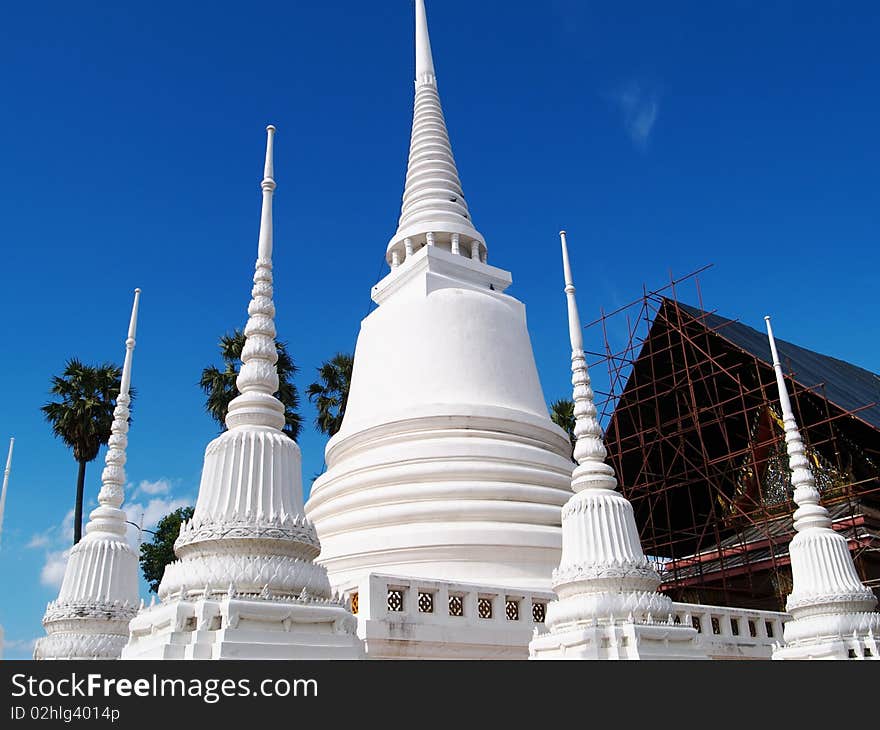 White Pagoda In Ayuthaya Thailand