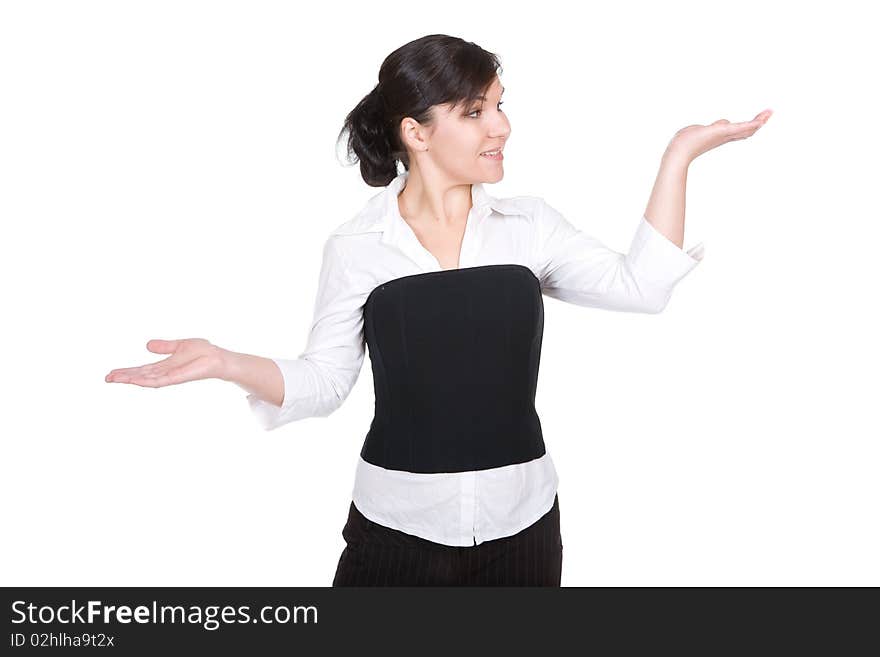 Young attractive business woman over white background. Young attractive business woman over white background