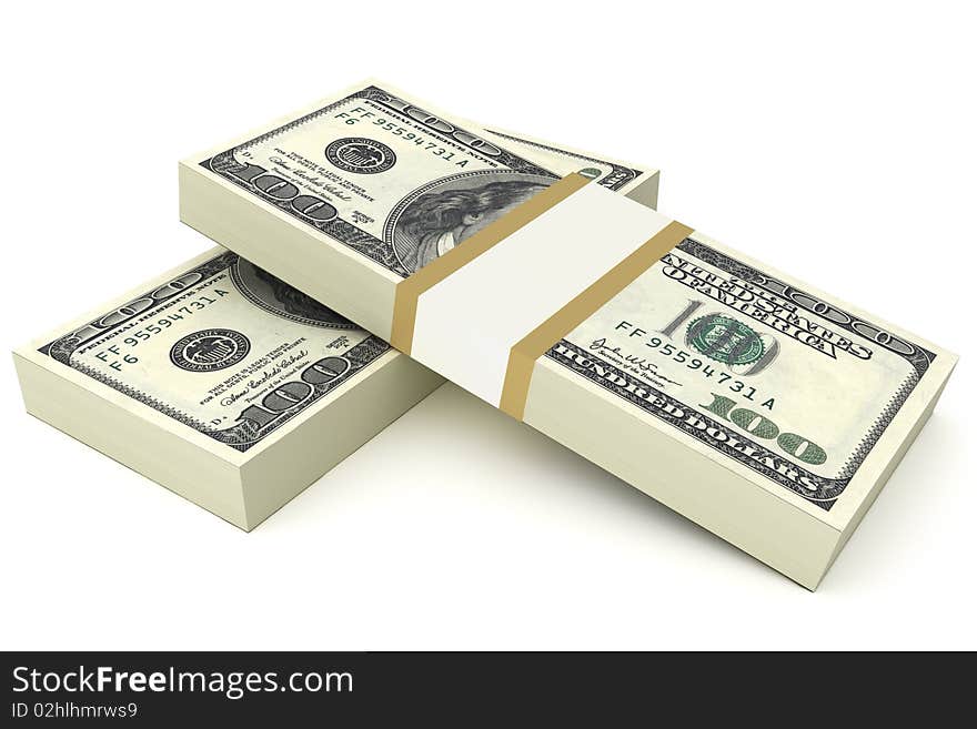 3d render of two stacks of hundred dollar bills