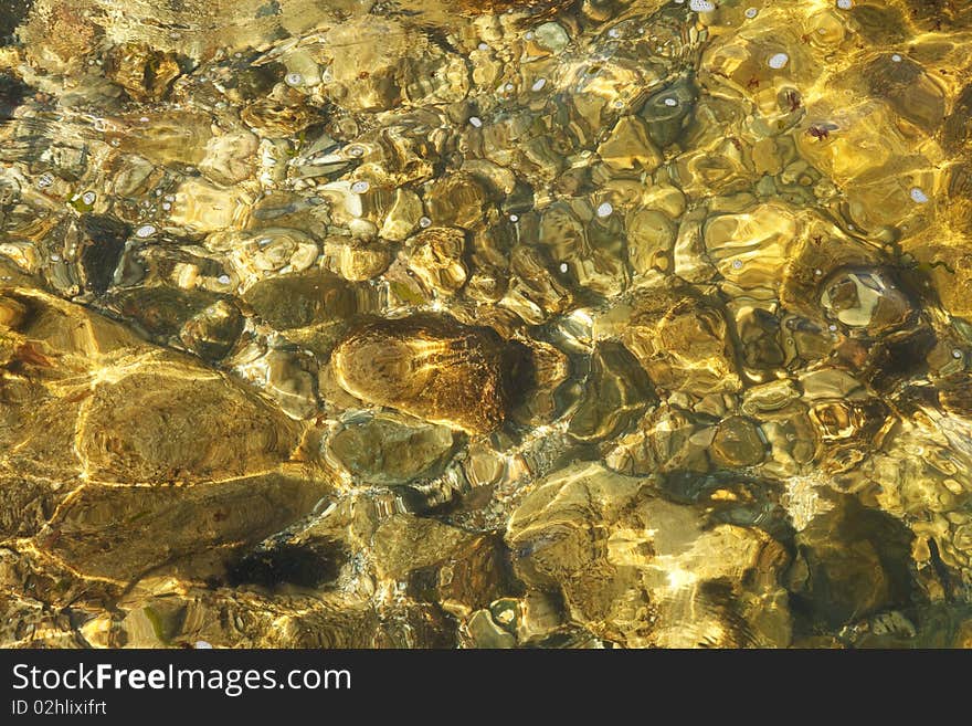 Type of sea-bottom through water. Type of sea-bottom through water