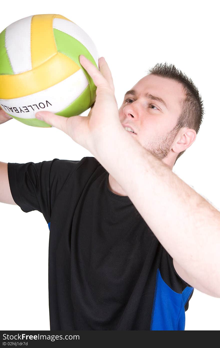 Young happy man with ball. over white background. Young happy man with ball. over white background