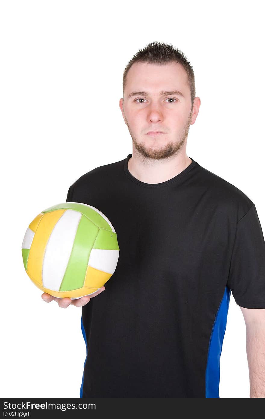 Young happy man with ball. over white background. Young happy man with ball. over white background