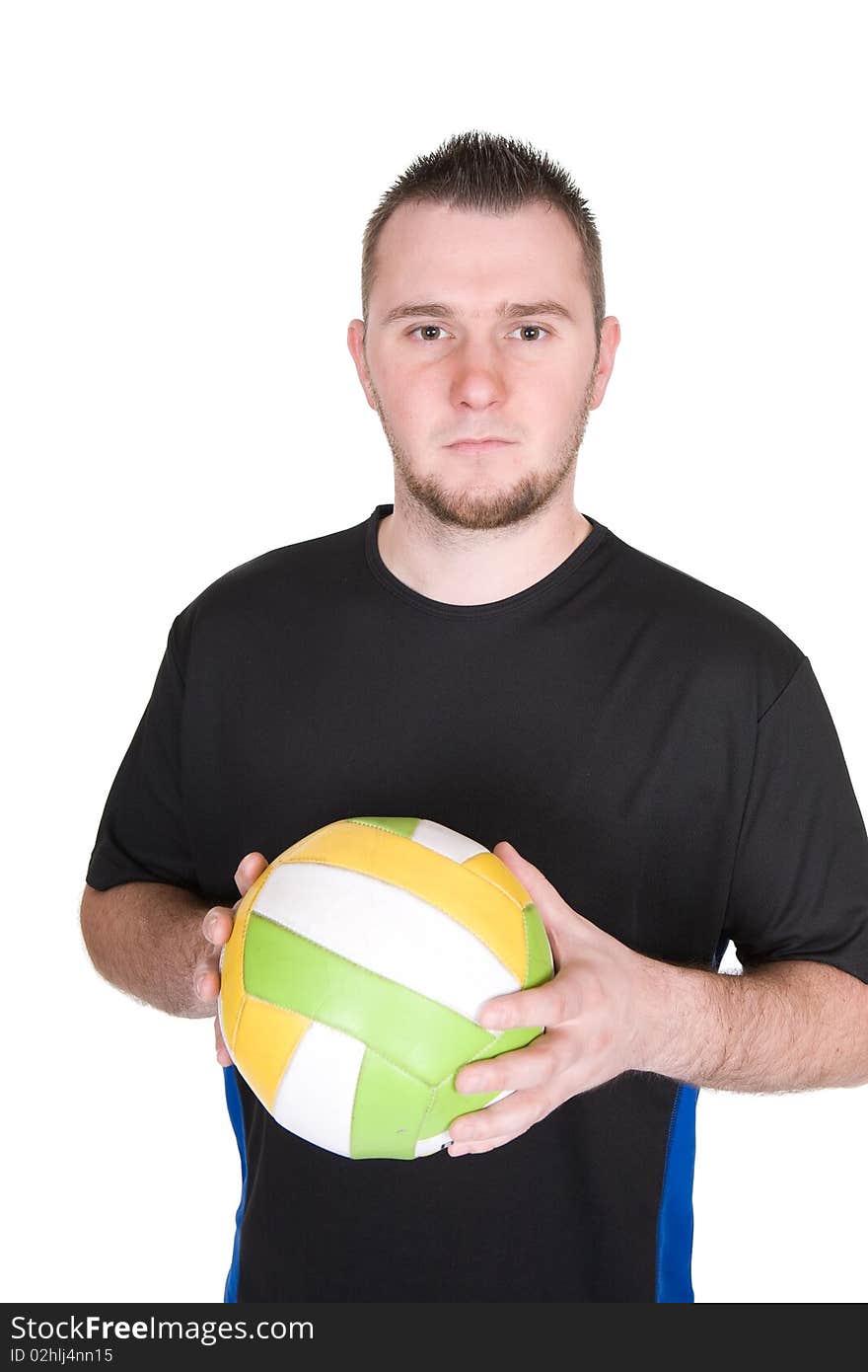 Young happy man with ball. over white background. Young happy man with ball. over white background